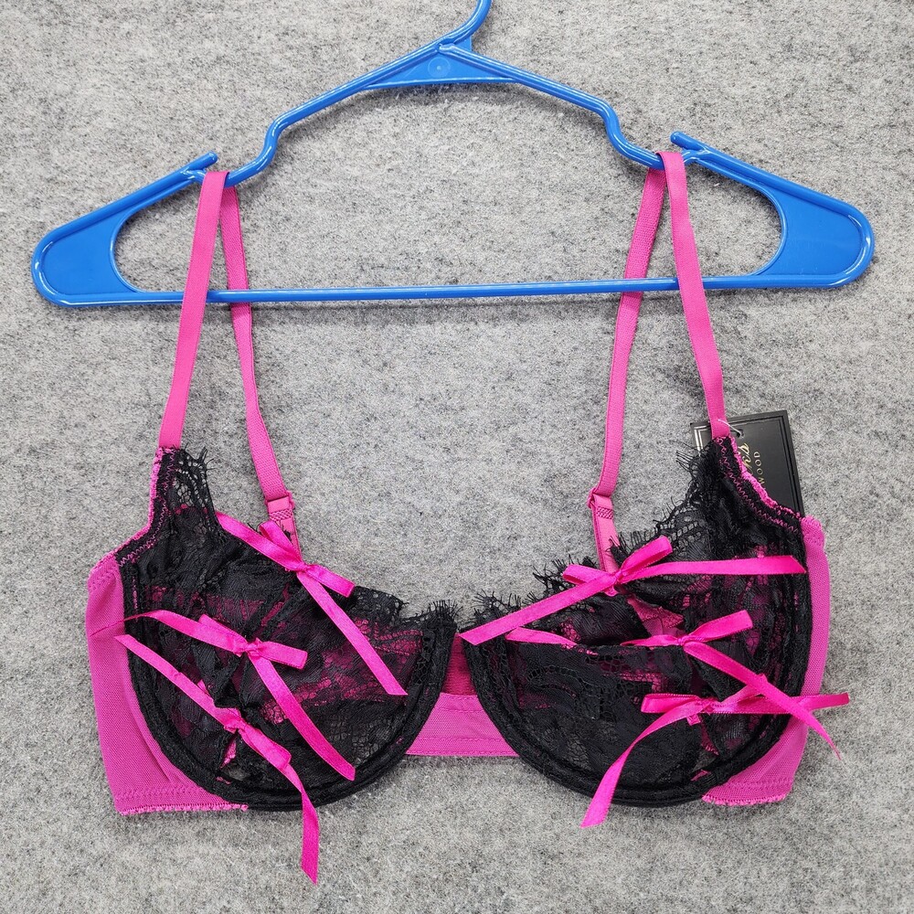 Fredericks of Hollywood Bra Womens 36D Jade Black Pink Bows